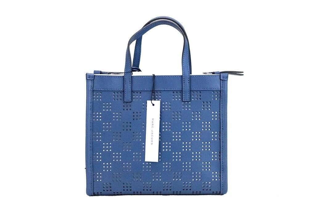 Marc Jacobs Mini Grind Blue Sea Perforated Leather Crossbody Tote Bag Purse - Image 2