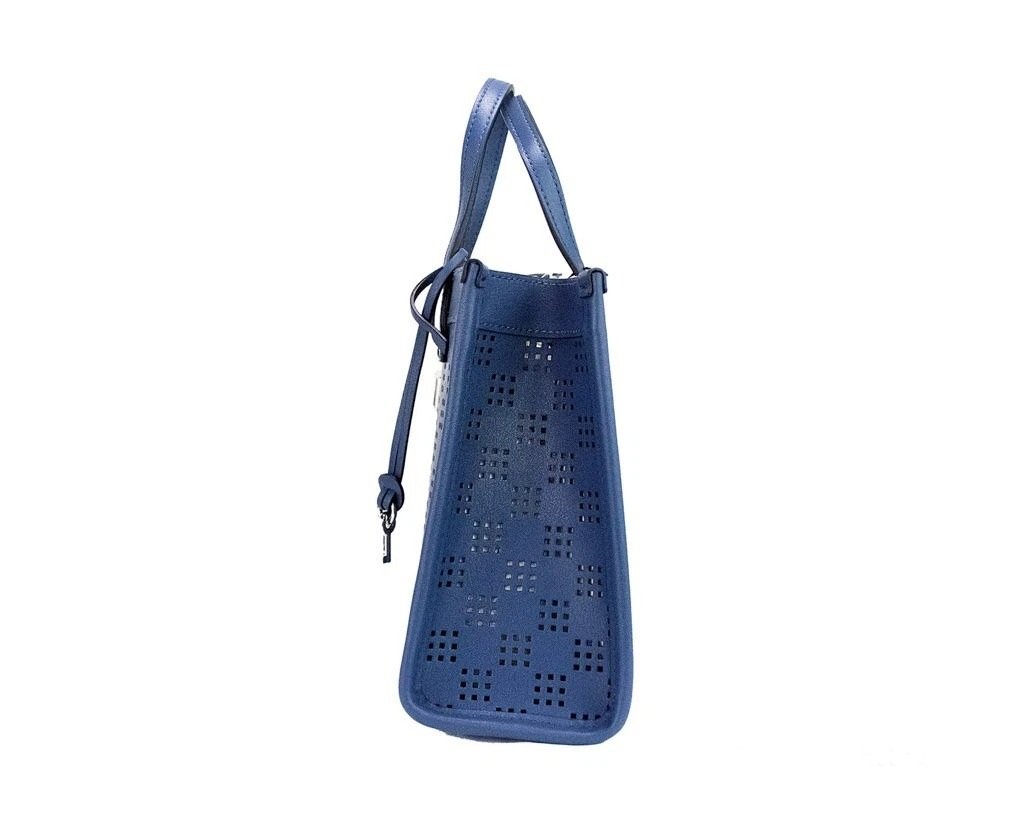 Marc Jacobs Mini Grind Blue Sea Perforated Leather Crossbody Tote Bag Purse - Image 3