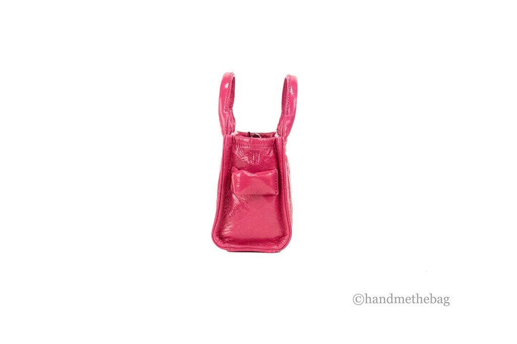 Marc Jacobs The Shiny Crinkle Micro Tote Magenta Leather Crossbody Bag Handbag - Image 3