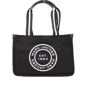 Marc Jacobs Medium Black Canvas Fabric Shoulder Convertible Tote Purse Bag