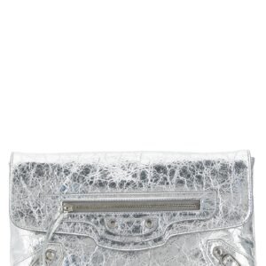 Balenciaga Silver Lamb Leather Clutch Bag