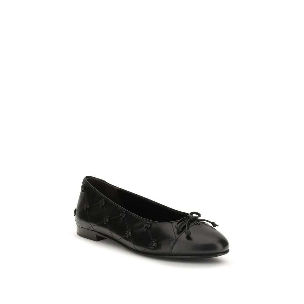 Tory Burch Black Calf Leather Bos Taurus Ballet Flats - Image 2