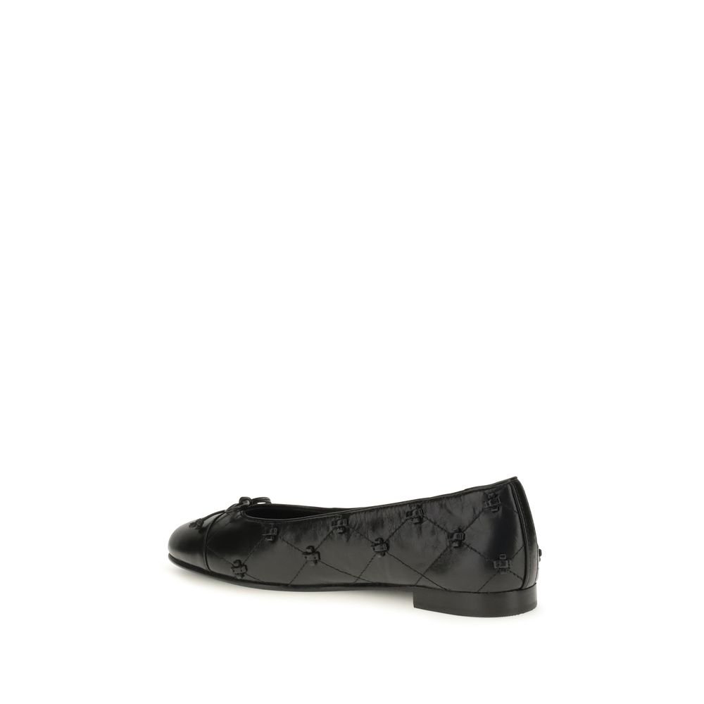 Tory Burch Black Calf Leather Bos Taurus Ballet Flats - Image 3
