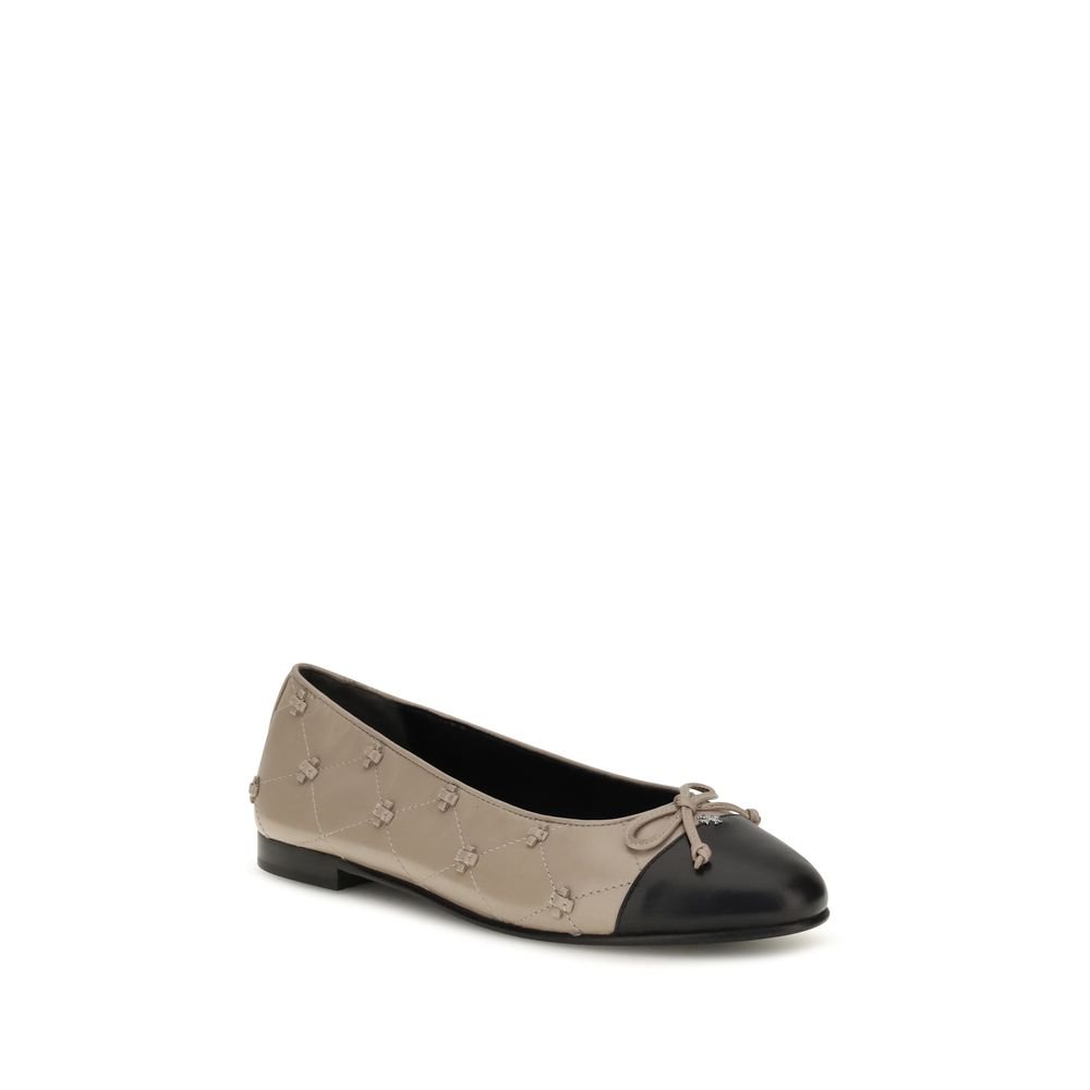 Tory Burch Beige Calf Leather Bos Taurus Ballet Flats - Image 2