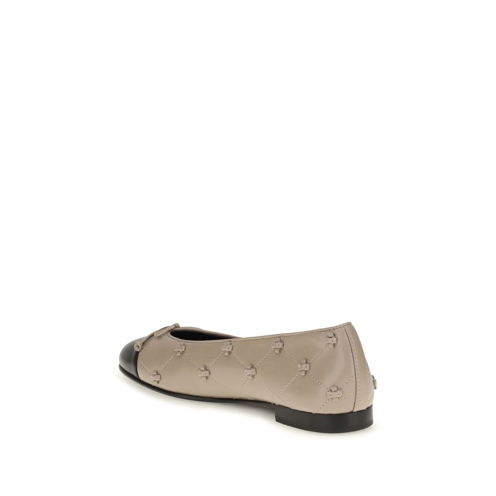 Tory Burch Beige Calf Leather Bos Taurus Ballet Flats - Image 3