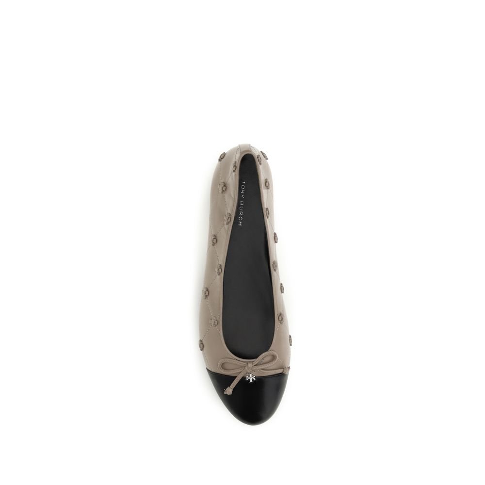 Tory Burch Beige Calf Leather Bos Taurus Ballet Flats - Image 4