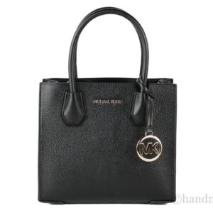 Michael Kors Mercer Medium Leather Messenger Crossbody Handbag (Black Solid)